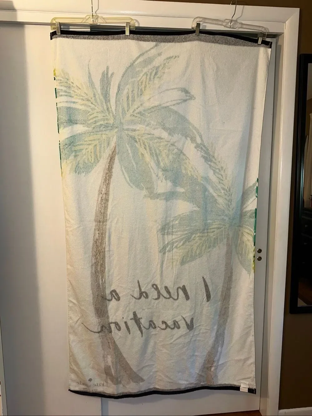 Kate Spade Beach Towel White Palm Tree “I Need A Vacation” 40x70” NWT